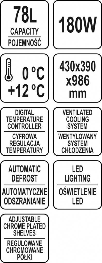 Witryna chłodnicza ekspozycyjna 78L czarna Yato LED