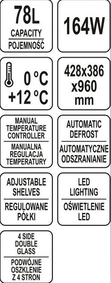 Witryna chłodnicza ekspozycyjna 78 L czarna oświetlenie LED Yato
