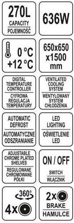 Witryna chłodnicza ekspozycyjna 270 L czarna Yato LED Witryna chłodnicza ekspozycyjna 270 L czarna Yato LED