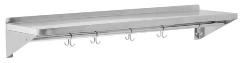 Półka wisząca z haczykami 1000x300x180 mm ze stali nierdzewnej z tylnym rantem Yato