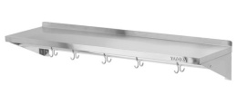 Półka wisząca z haczykami 1000x300x180 mm ze stali nierdzewnej z tylnym rantem Yato