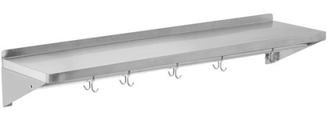Półka wisząca 5 haczyków 1200x300x180 mm ze stali nierdzewnej z tylnym rantem Yato